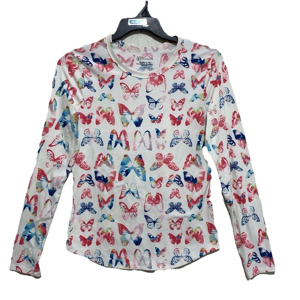 No Boundaries Top Size XL (15 - 17) Multicolor ButterfLy Long Sleeve Knit Ribbed